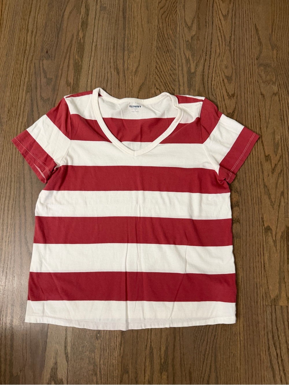 Old Navy Redish Brown and White Striped V-Neck Everywear Tee Shirt - Worn Once!